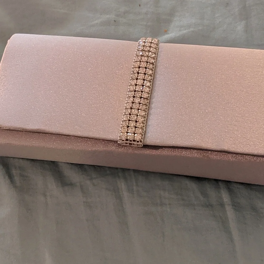 Lulu Townsend Grey Clutch w Rhinestone Accents